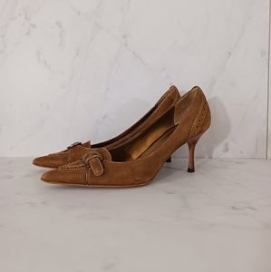 Anne Klein Pointed Toe Brown Suede Heels